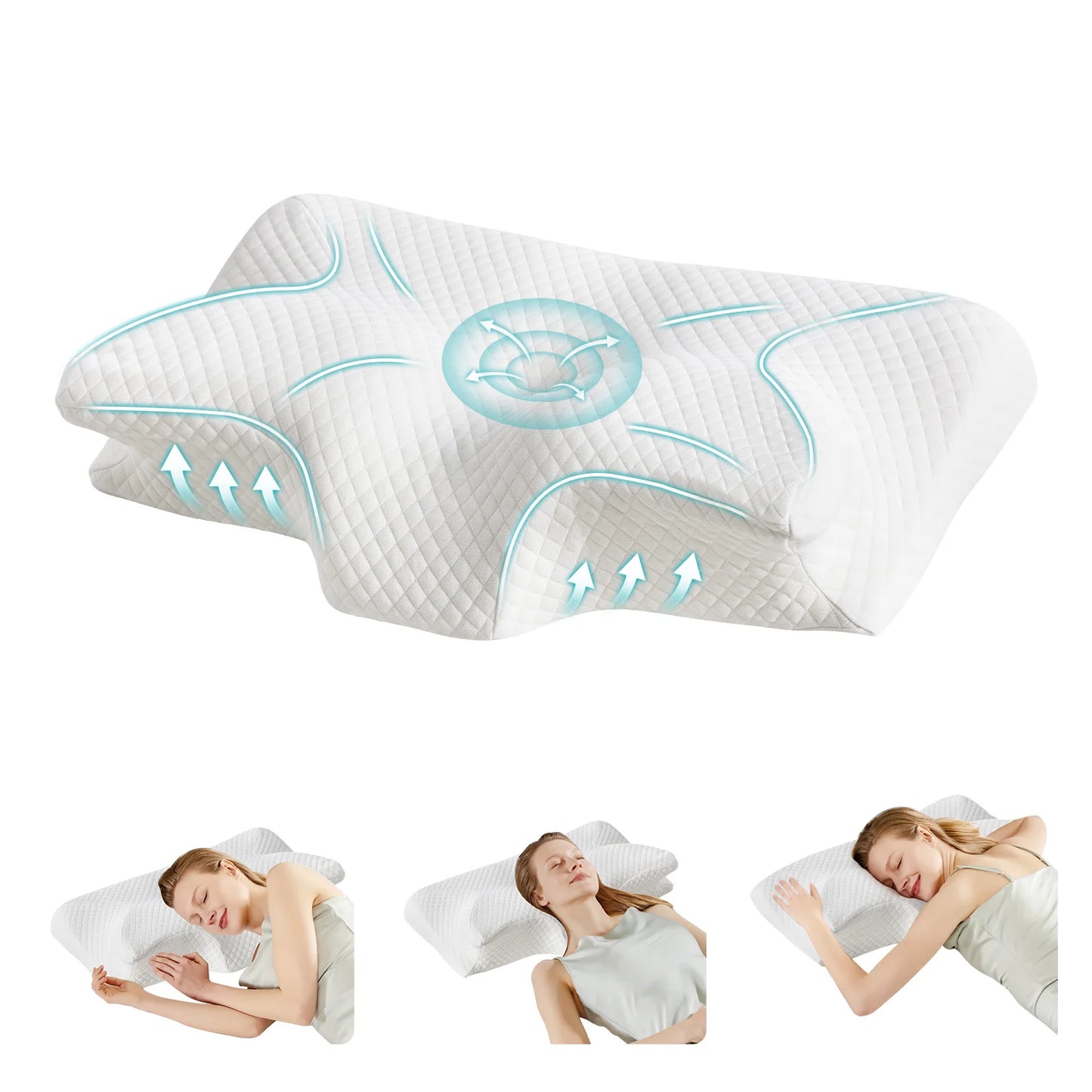 JHK Ergonomic Cervical Neck Pillow Memory Foam With Cooling Pillowcase
