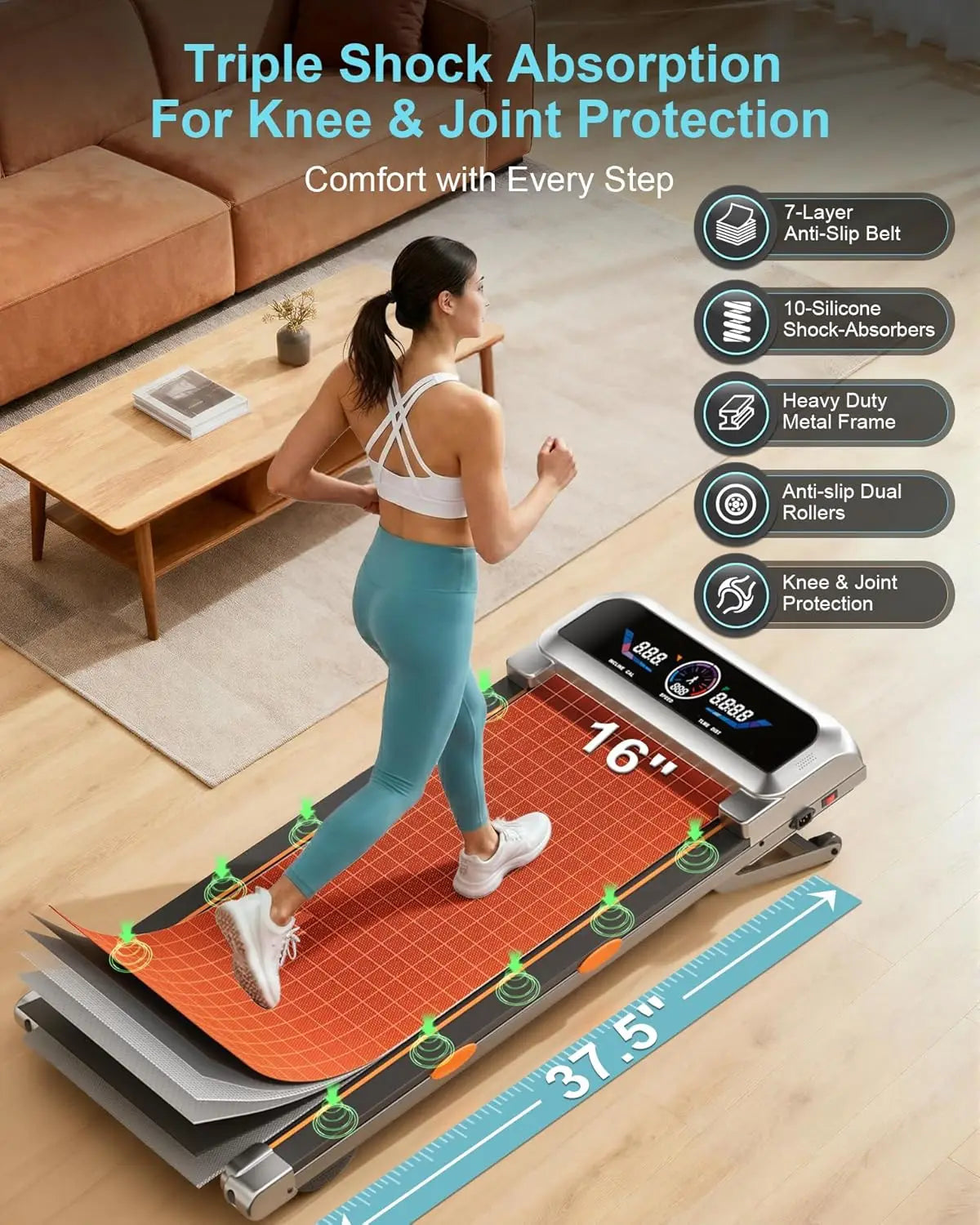 Foldable Under Desk Treadmill With Auto Incline 3.5HP Bluetooth Speaker