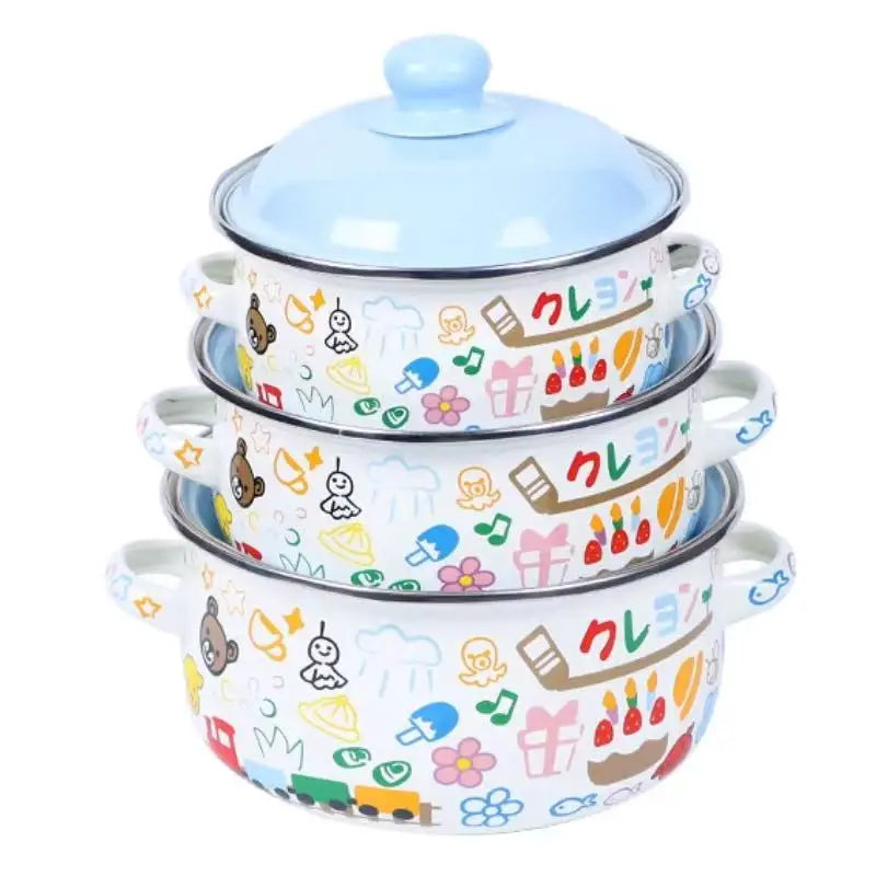 Vintage Enamel Stock Pot Set With Lids Induction Compatible