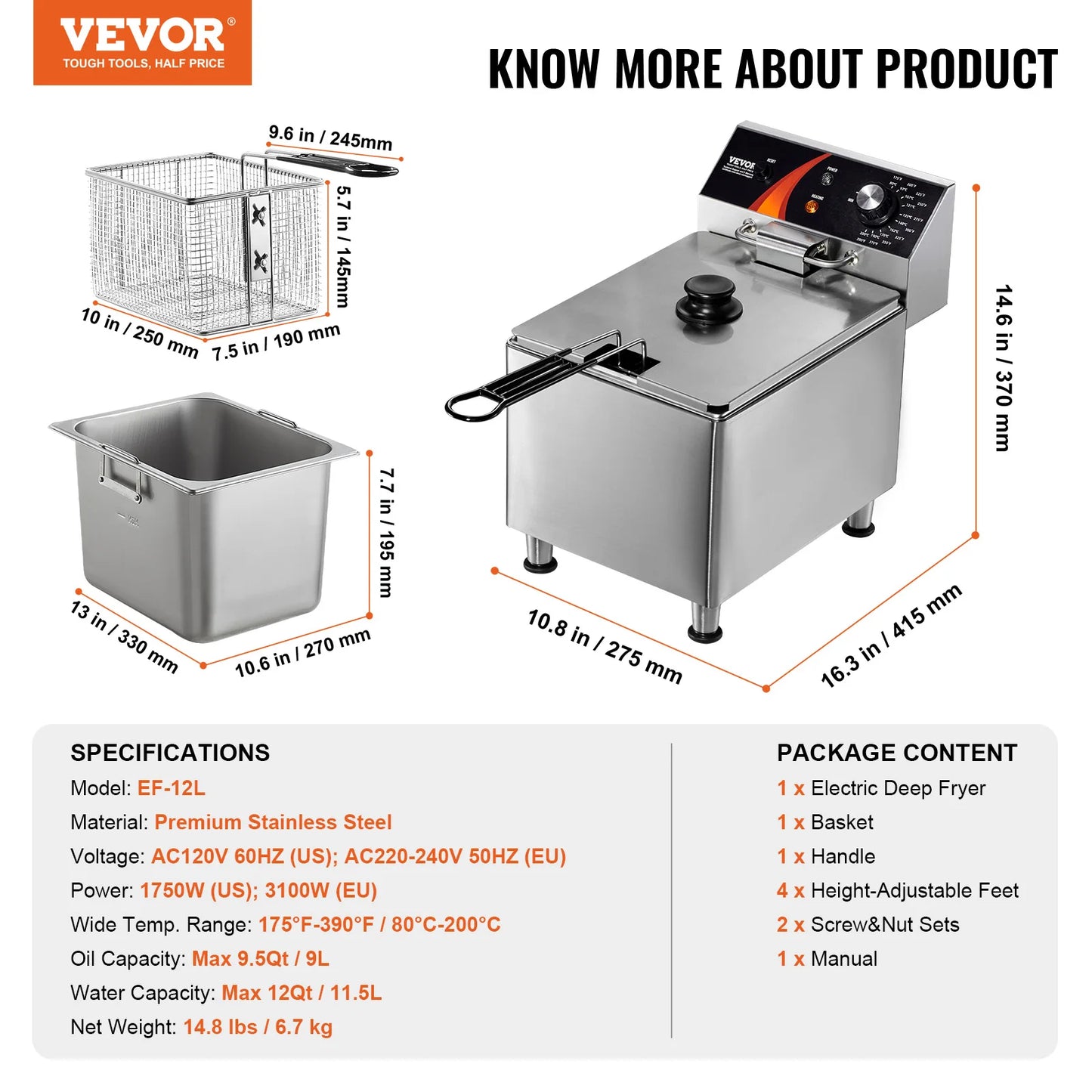 SucceBuy Commercial Deep Fryer Countertop With Time And Temperature Control
