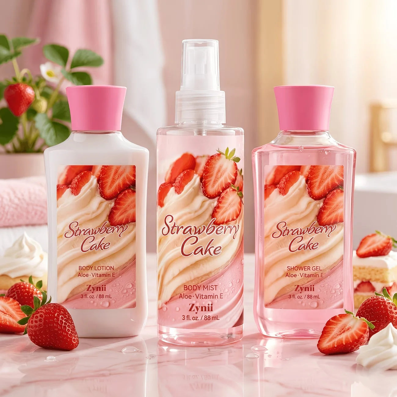 Strawberry Cake Peach And Rose Bath Set Shower Gel Lotion
