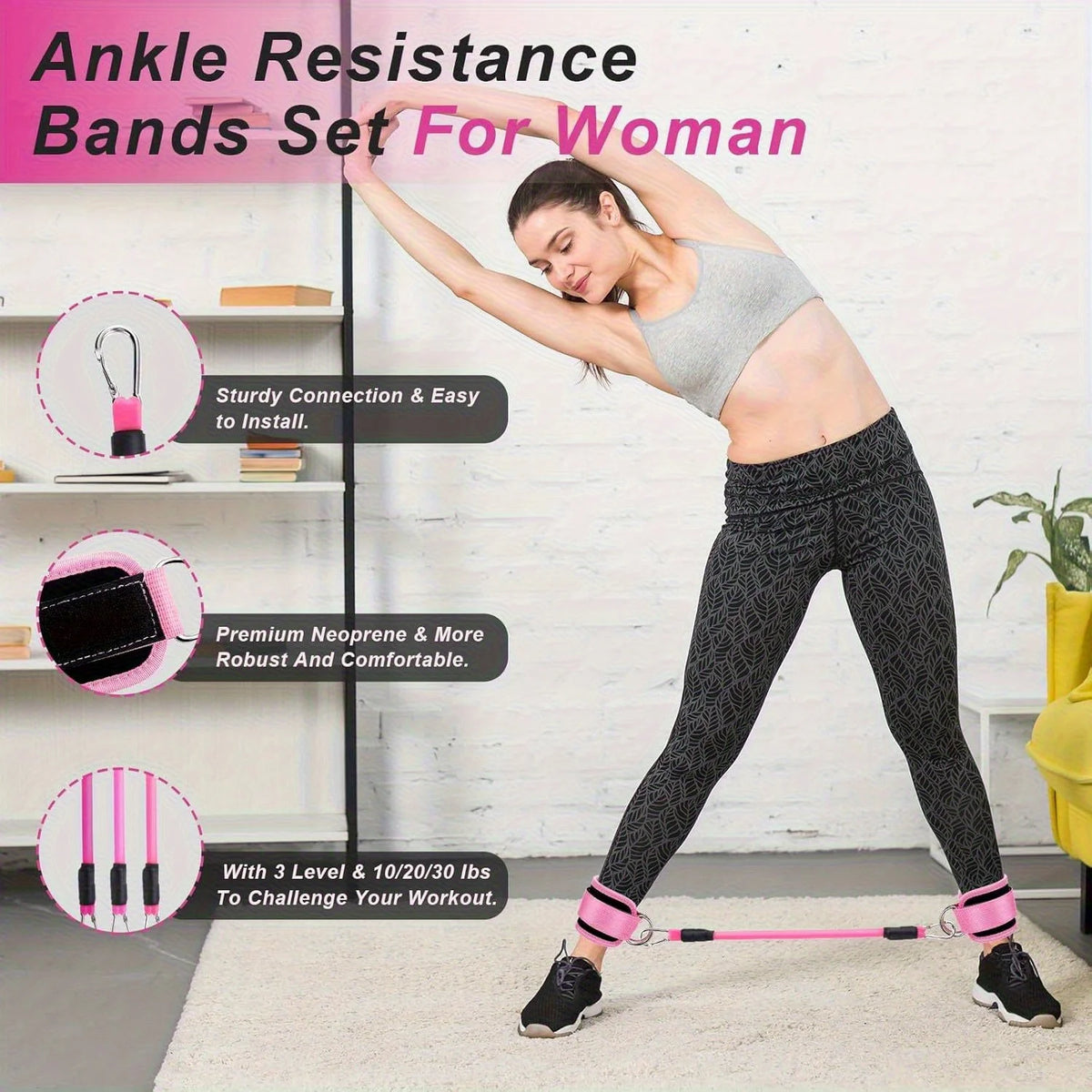 Home Gym Leg And Hip Toning Resistance Band Trainer Set