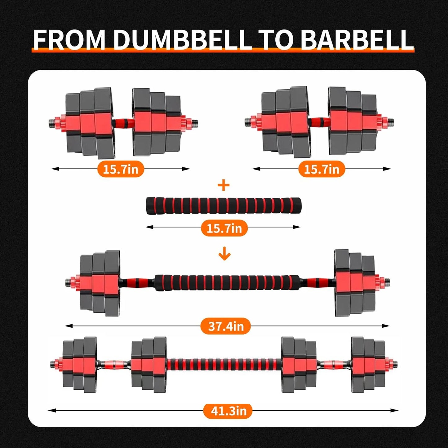 Adjustable Dumbbell Barbell Fitness Set 44 Lbs Anti Slip Grip