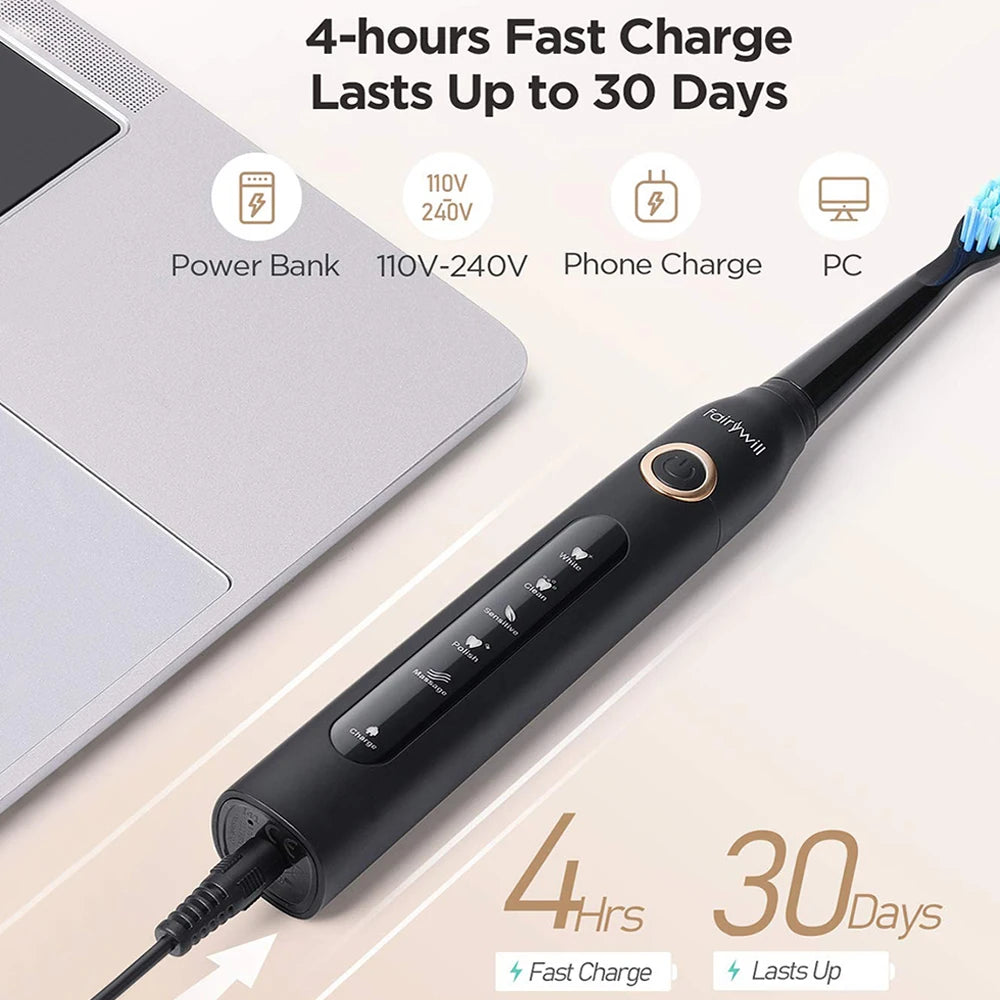 Fairywill FW-507 Sonic Electric Toothbrush Waterproof USB Rechargeable