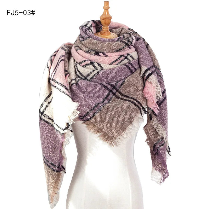 SENAIFEI Women's Triangle Knit Scarf Plaid Pashmina Shawl Wrap