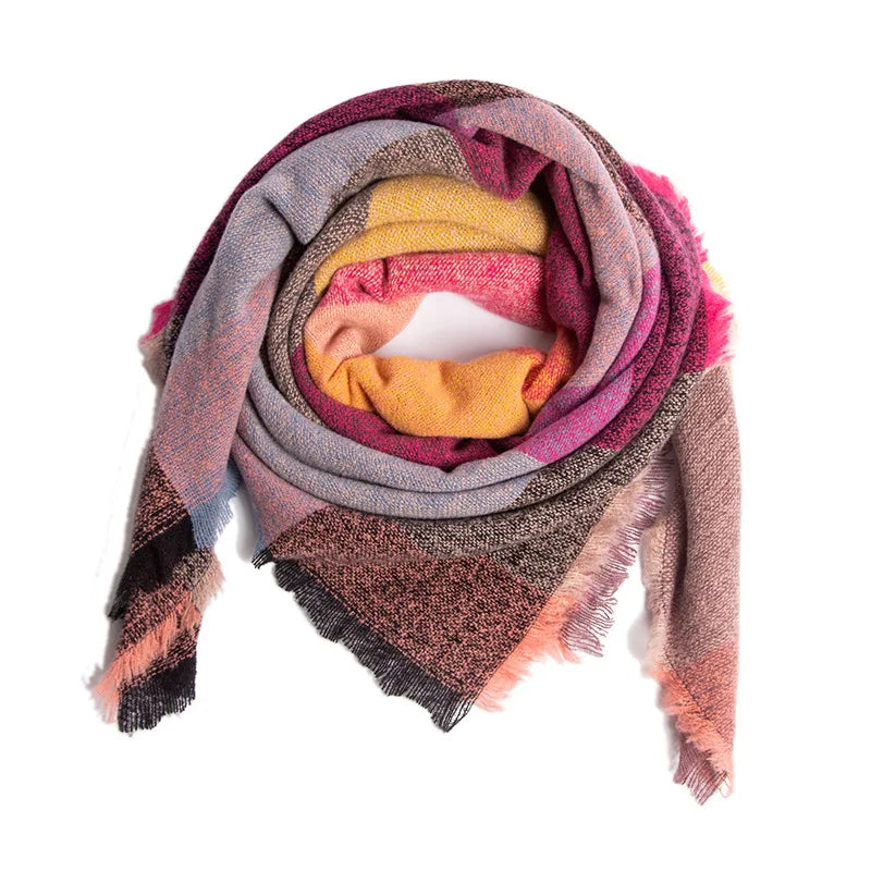 SENAIFEI Women's Triangle Knit Scarf Plaid Pashmina Shawl Wrap