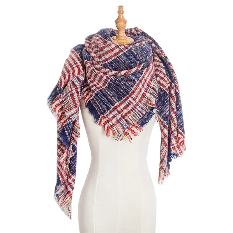SENAIFEI Women's Triangle Knit Scarf Plaid Pashmina Shawl Wrap