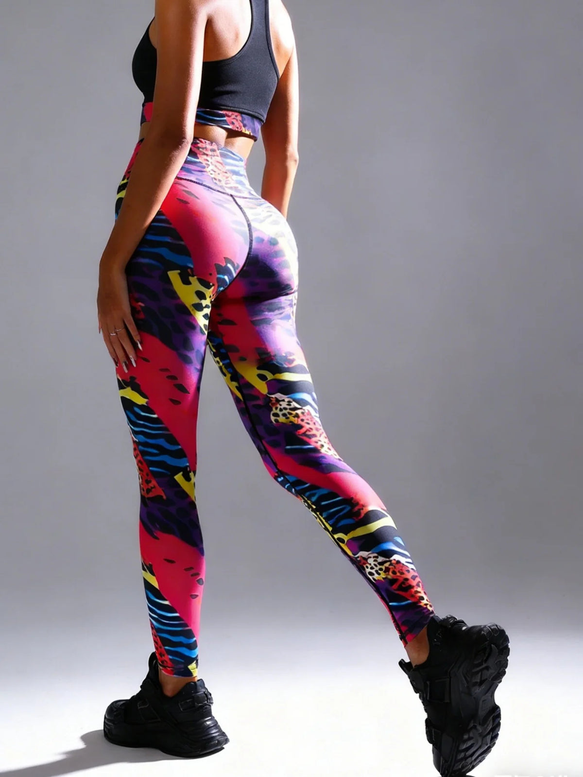 Womens High Waist Leopard Print Yoga Leggings With Pockets