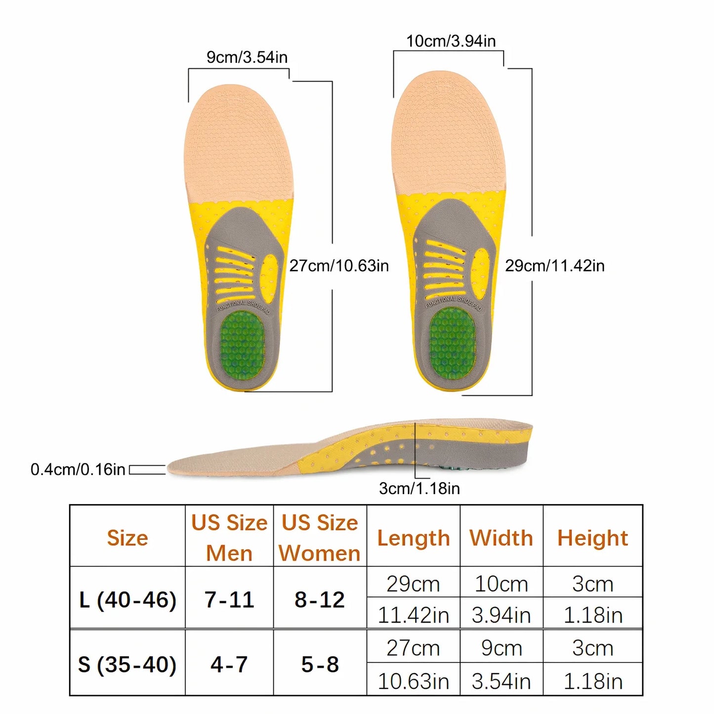 Orthotic Gel Insoles With Arch Support For Plantar Fasciitis