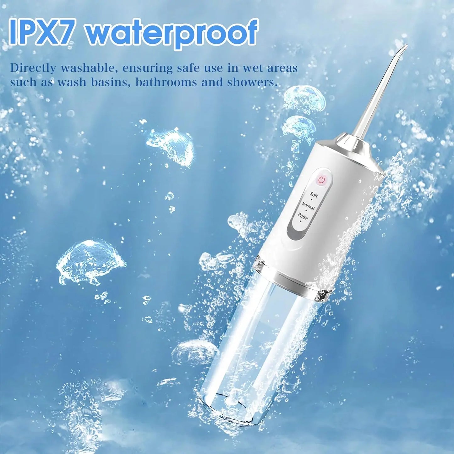 Portable Cordless Dental Water Flosser With 3 Modes IPX7 Waterproof