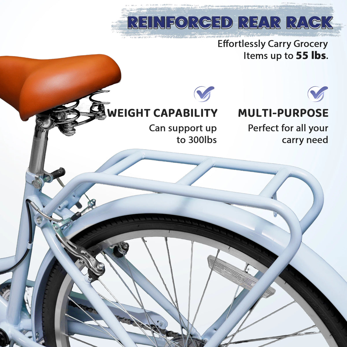 Ecarpat Folding Beach Cruiser Bike With Sturdy Steel Frame