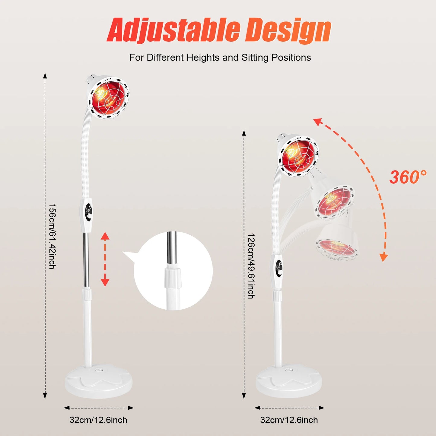 275W Adjustable Infrared Heat Lamp for Muscle Pain Relief Rotatable