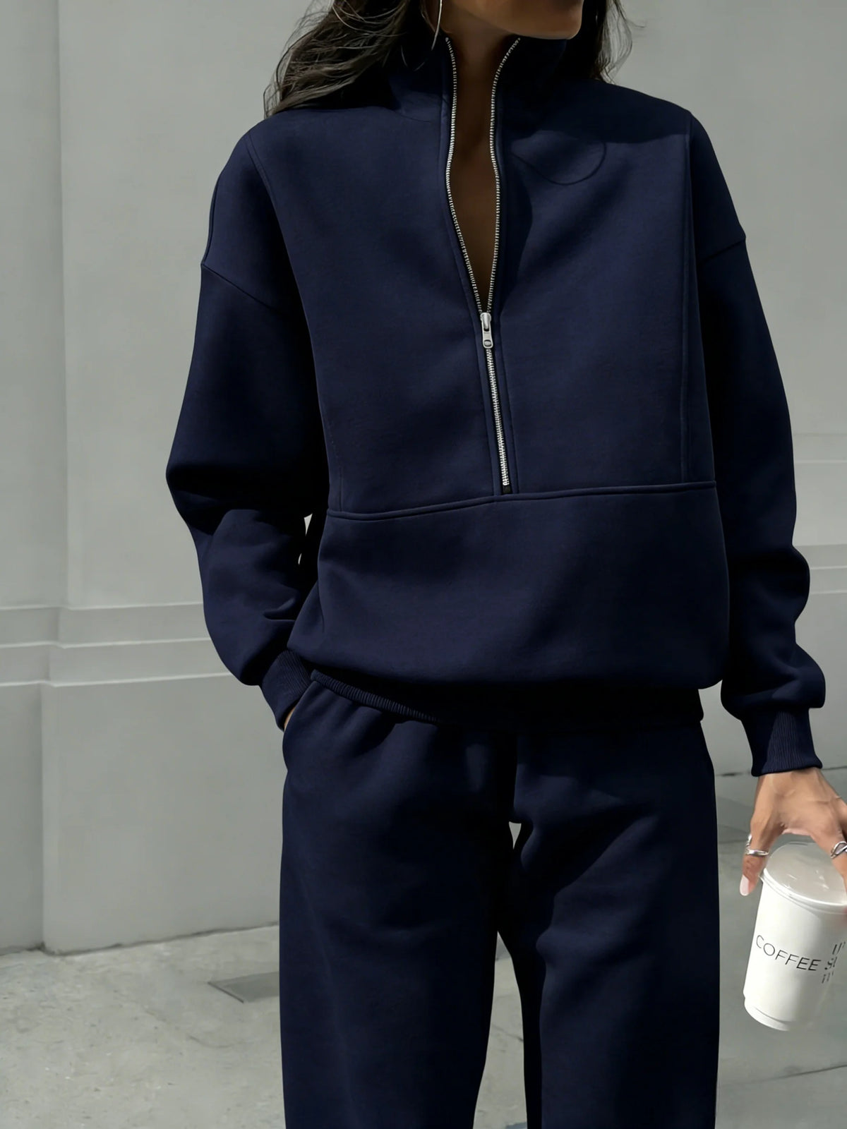 Women Two Piece Half Zip Tracksuit Lounge Set With Joggers