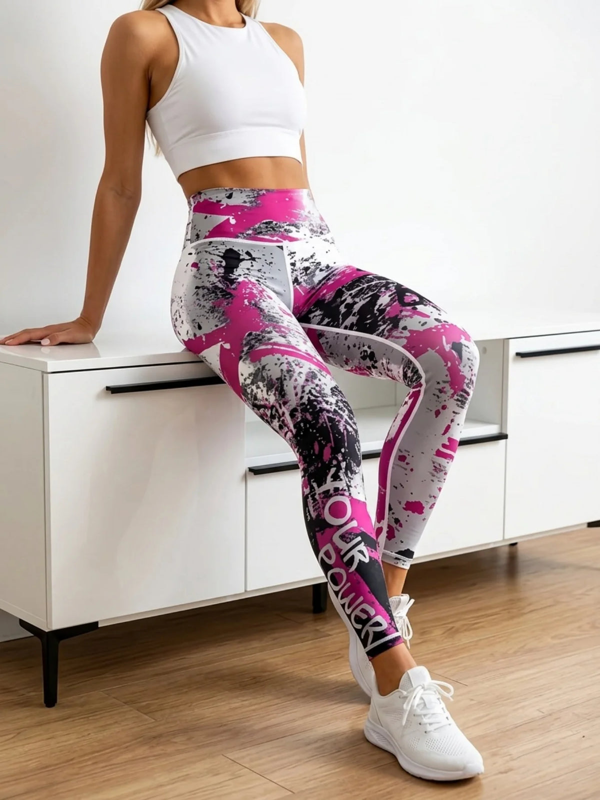 Women's High Waist Graphic Yoga Leggings With Utility Pockets