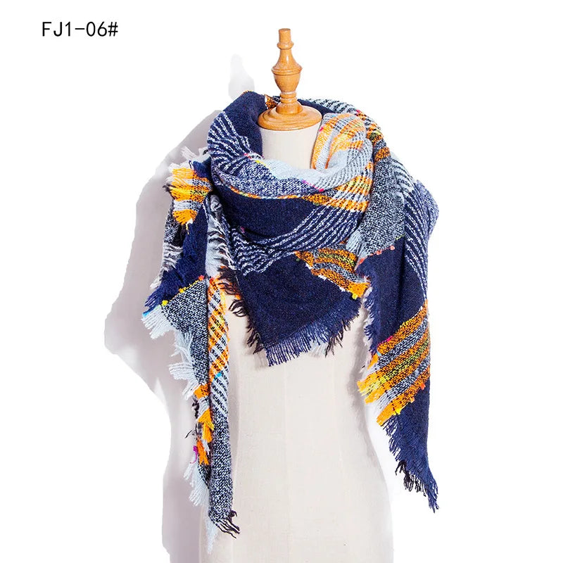 SENAIFEI Women's Triangle Knit Scarf Plaid Pashmina Shawl Wrap
