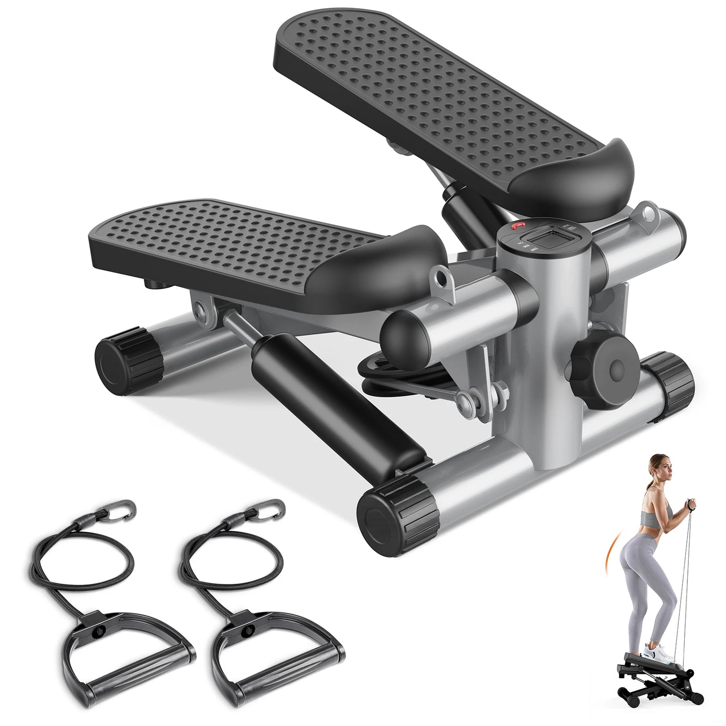 JHK Mini Stepper With Resistance Bands LCD Monitor 300 Lbs