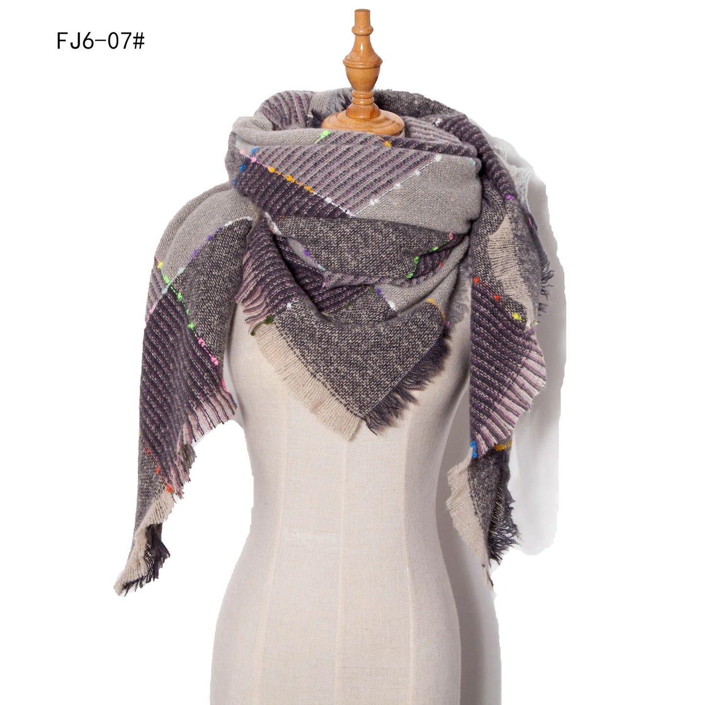 SENAIFEI Women's Triangle Knit Scarf Plaid Pashmina Shawl Wrap