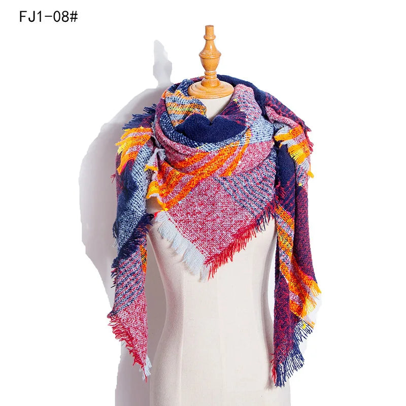 SENAIFEI Women's Triangle Knit Scarf Plaid Pashmina Shawl Wrap
