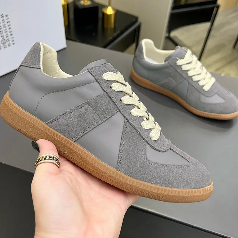 Suede Patchwork Casual Shoes Men Round Toe Lace Up Flats