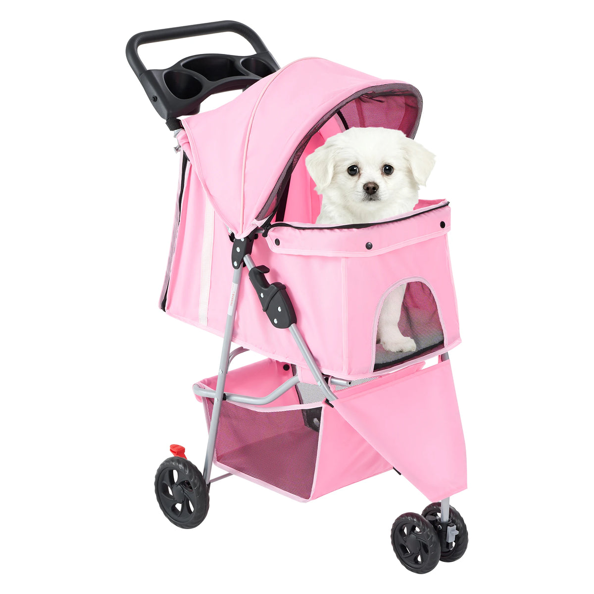 3 Wheel Foldable Pet Stroller For Small Dogs With Basket