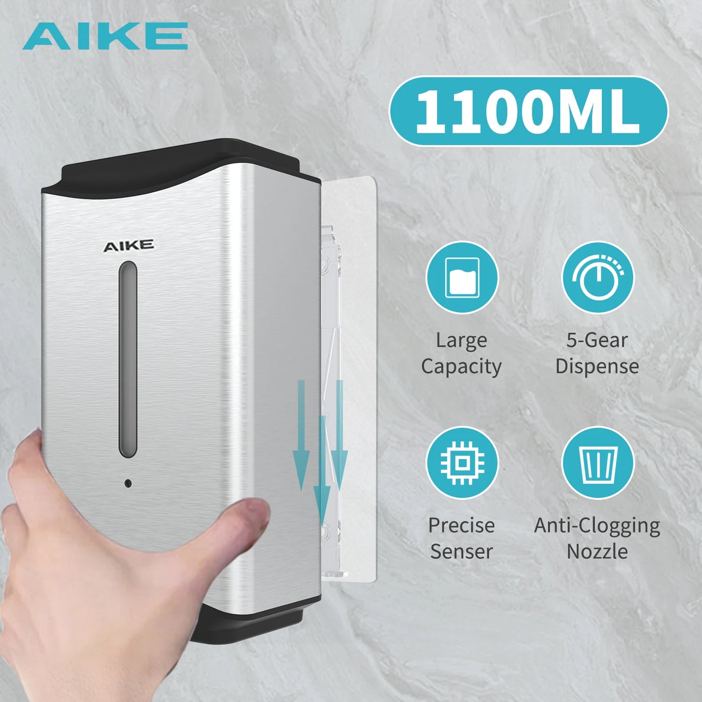 AIKE Automatic Liquid Soap Dispenser Wall Mounted Stainless Steel