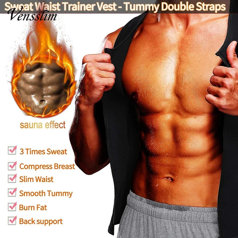 Vensslim Men Body Shaper Waist Trainer Vest Sauna Sweat Compression