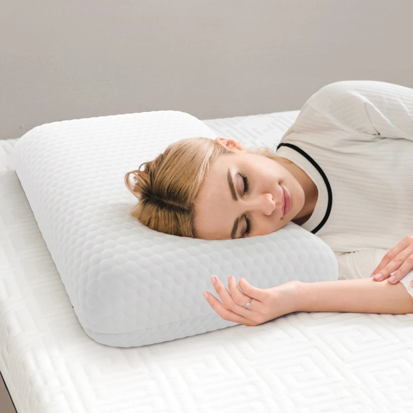 MCQ Memory Foam Neck Pillow With Ventilated Washable Cover