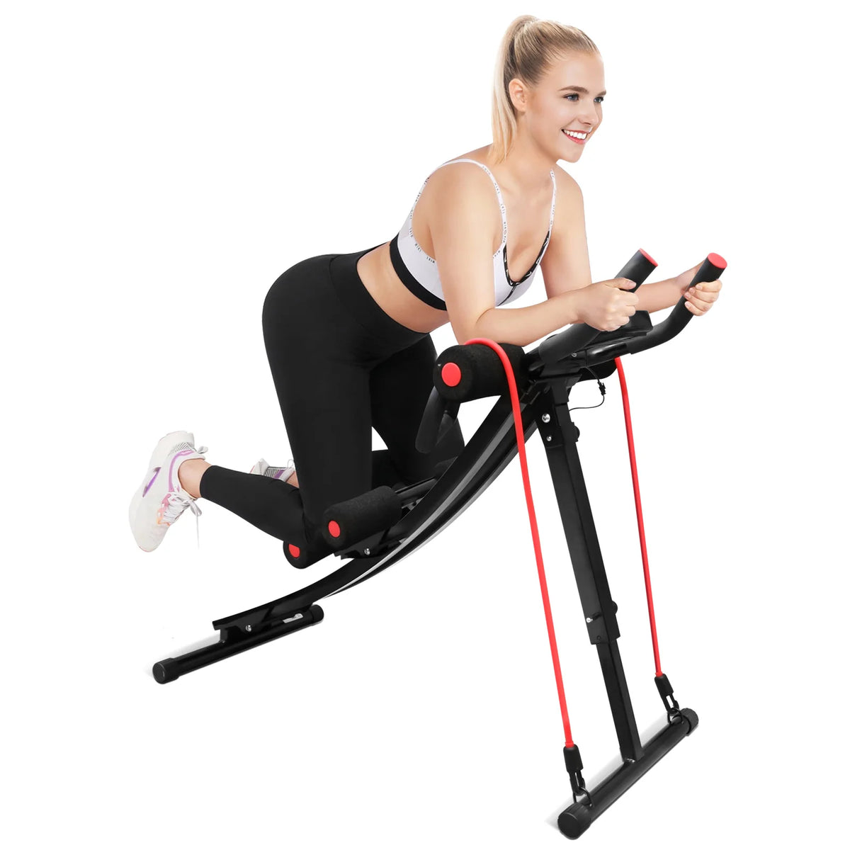 Adjustable Foldable Ab Machine With Digital Display And Resistance Bands