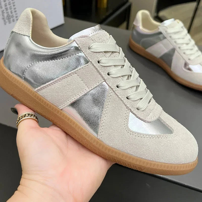 Suede Patchwork Casual Shoes Men Round Toe Lace Up Flats