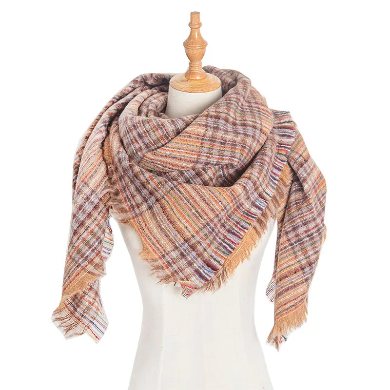 SENAIFEI Women's Triangle Knit Scarf Plaid Pashmina Shawl Wrap