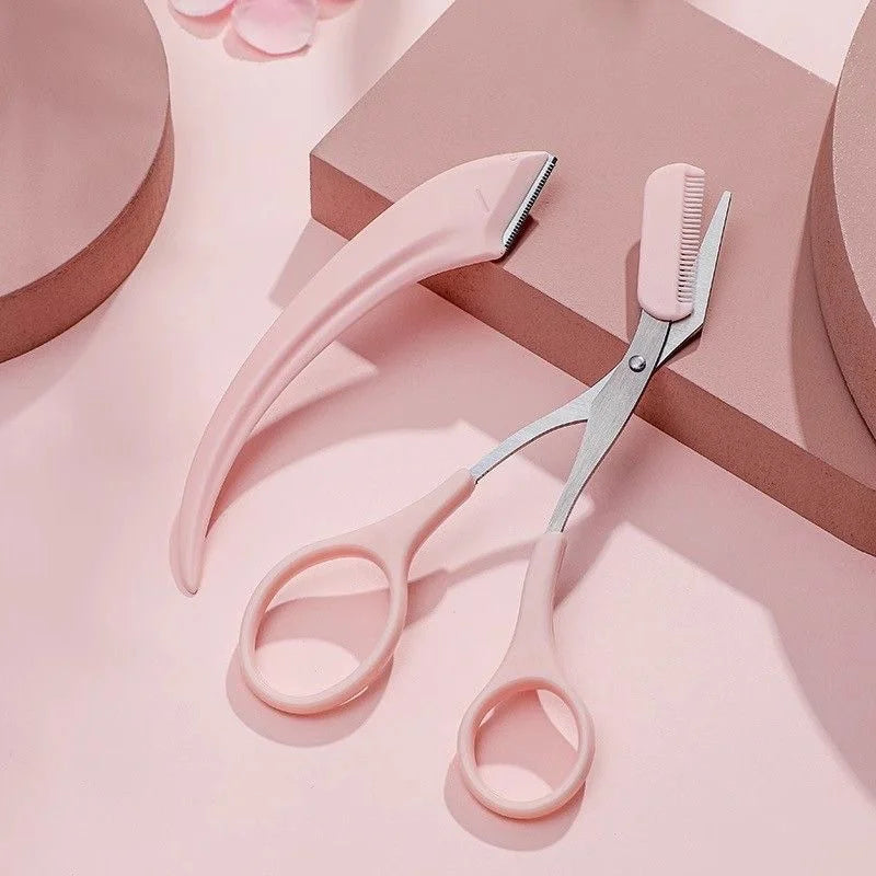 Eyebrow Trimmer Set With Curved Razor And Scissors For Beginners