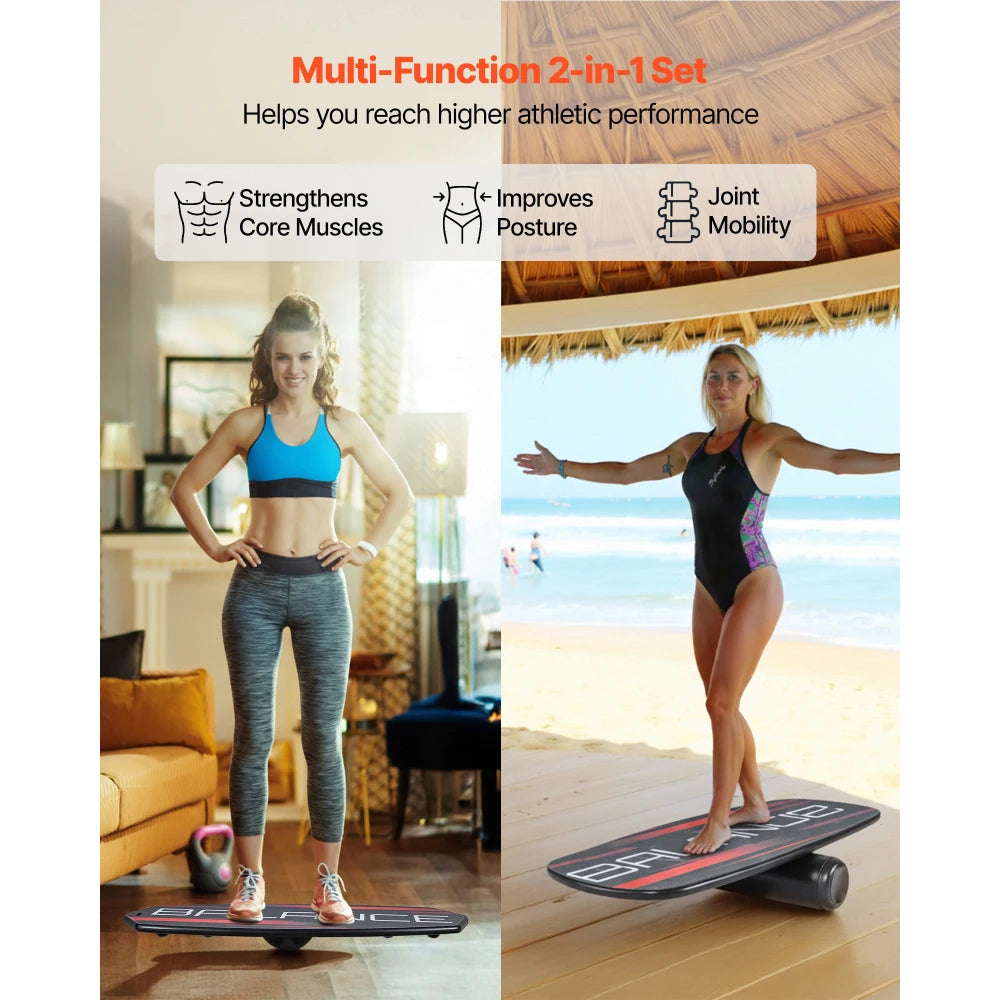 Adjustable Wooden Balance Board Trainer With Roller For Core Workouts