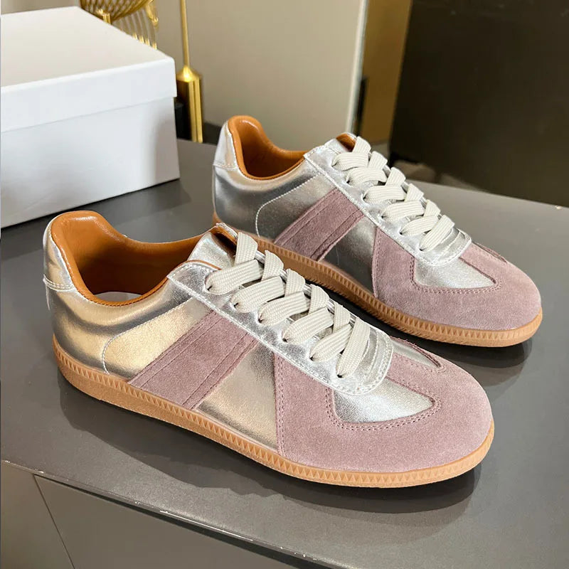 Suede Patchwork Casual Shoes Men Round Toe Lace Up Flats