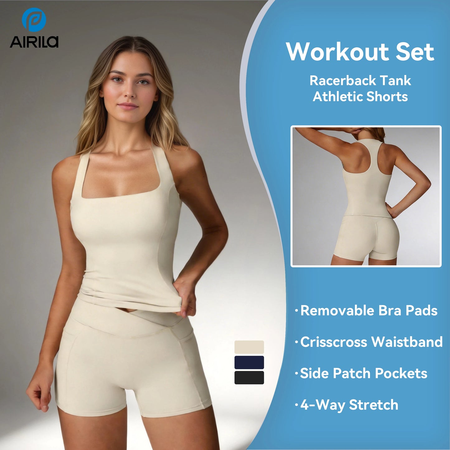 Airila Women's Yoga Set Racerback Outfit With Removable Pads