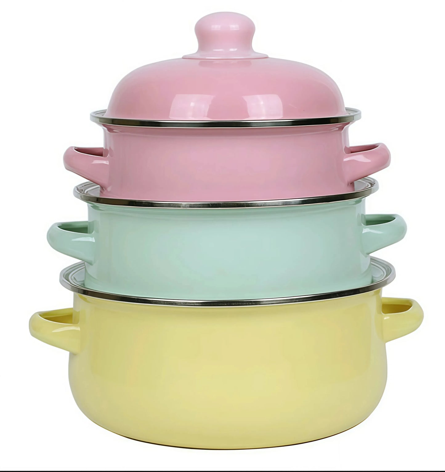 Vintage Enamel Stock Pot Set With Lids Induction Compatible