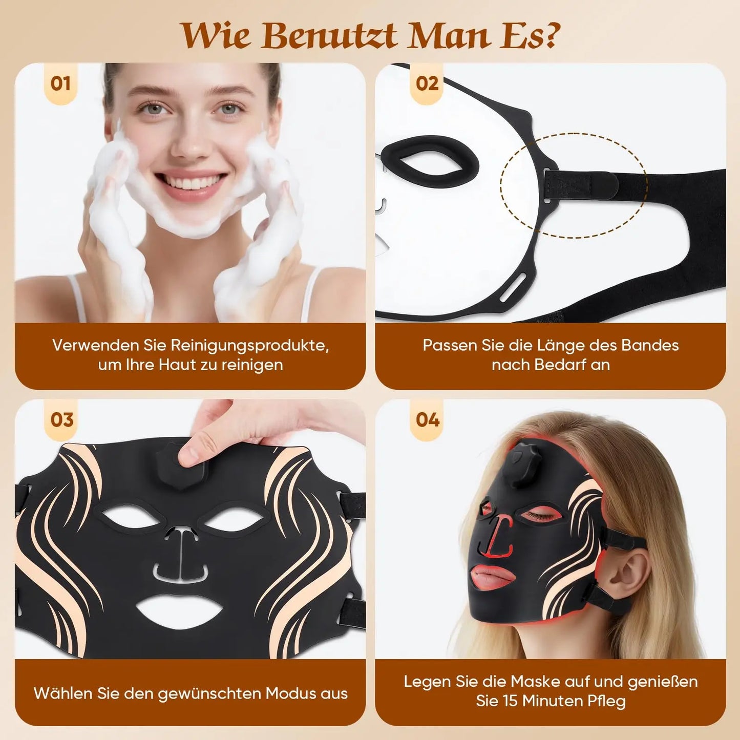 LED Facial Mask With Light Therapy For Anti Aging Acne