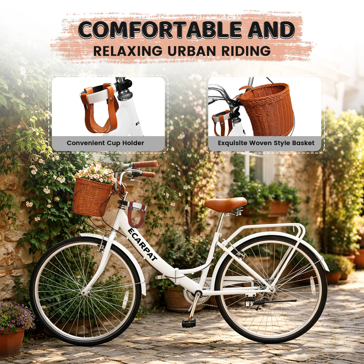 Ecarpat Folding Beach Cruiser Bike With Sturdy Steel Frame