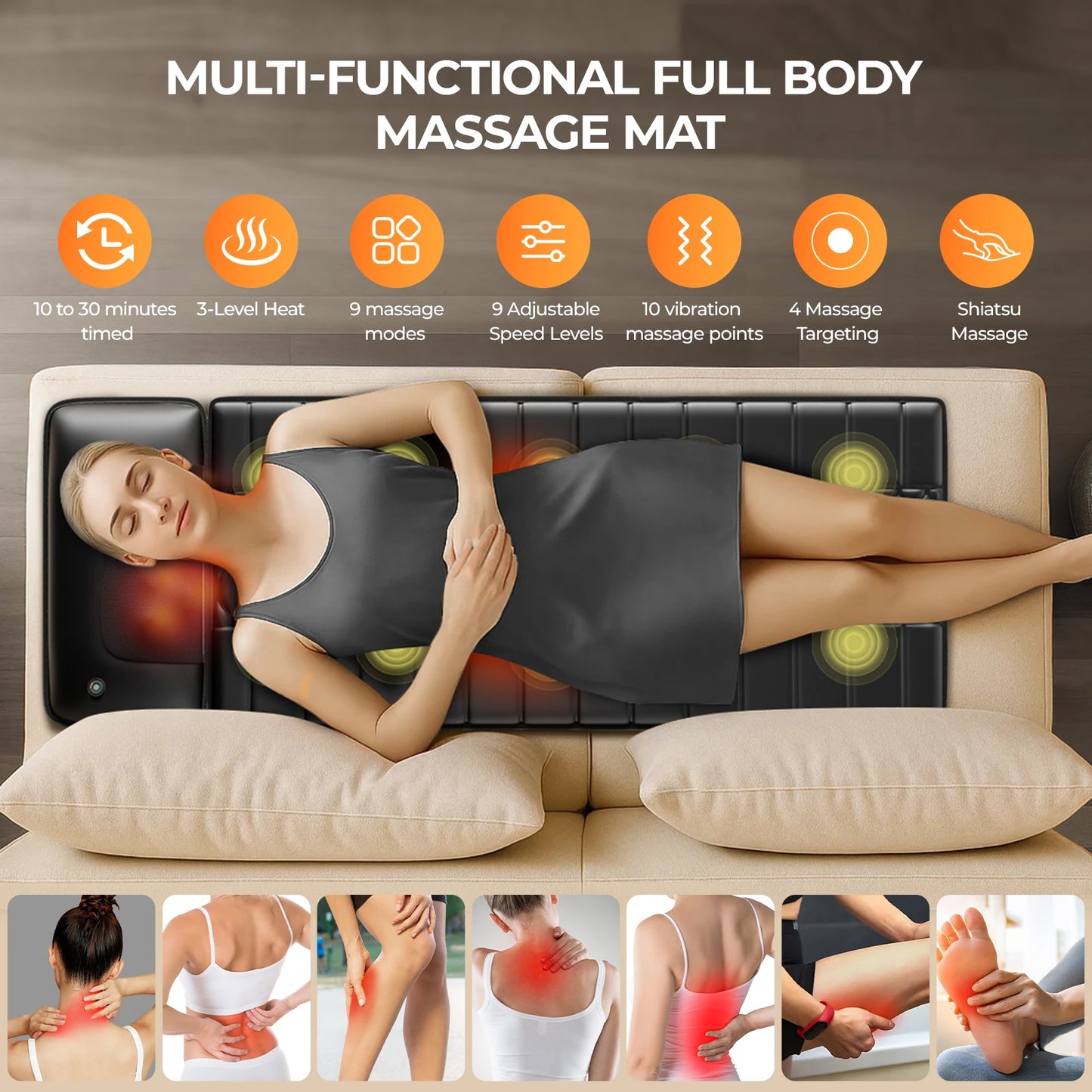 HOMEMASSA Shiatsu Full Body Massage Mat With Heat Vibrating Motors