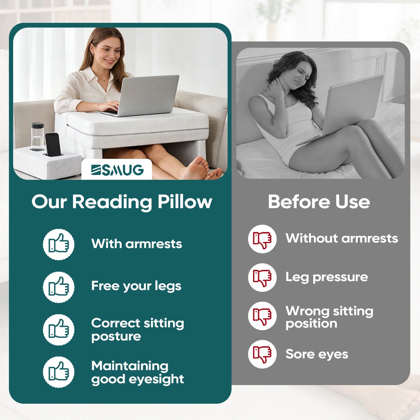 JHK Memory Foam Reading Pillow Ergonomic Neck Support