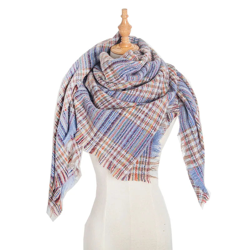 SENAIFEI Women's Triangle Knit Scarf Plaid Pashmina Shawl Wrap
