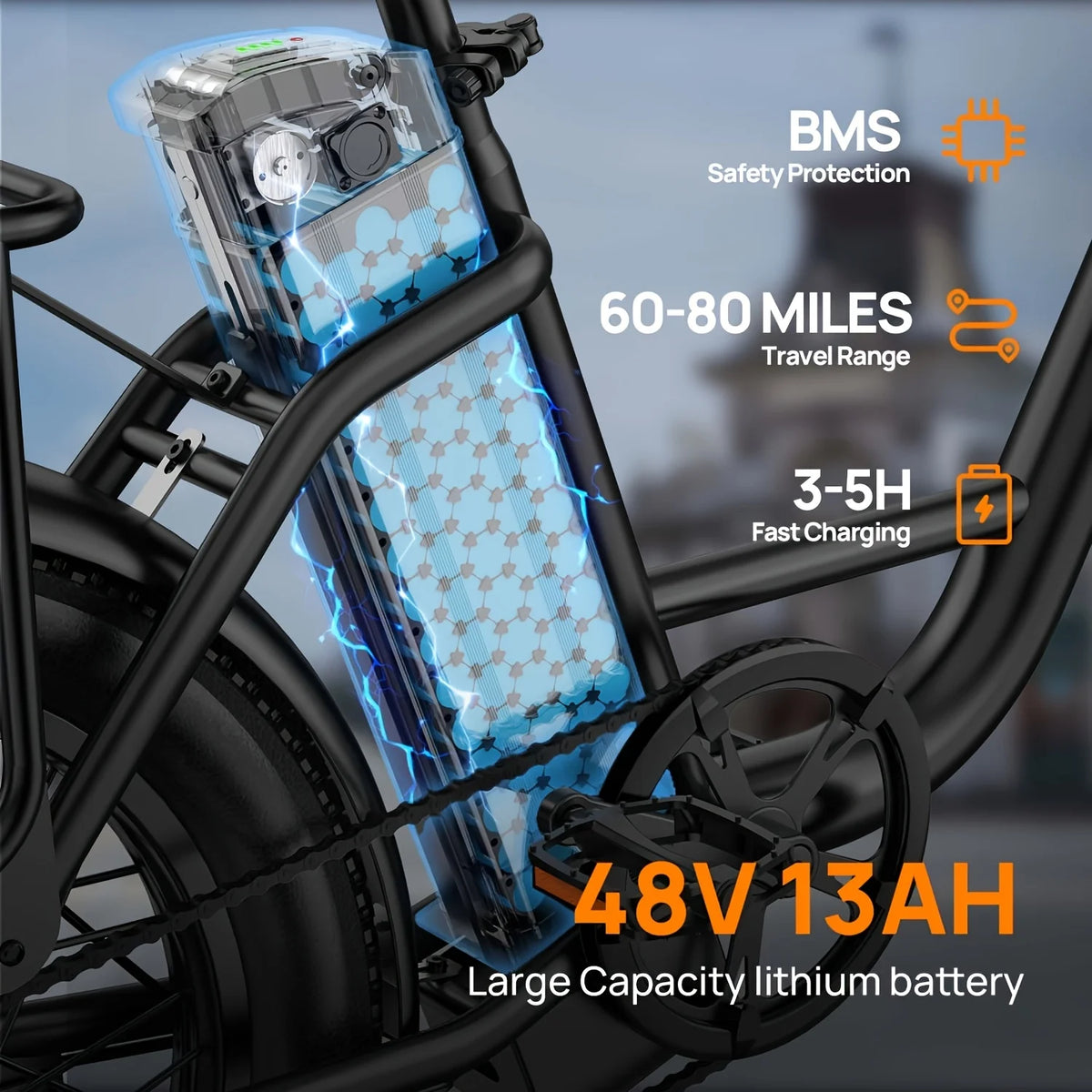Urlife 1000W Fat Tire Electric Bike With Removable Battery