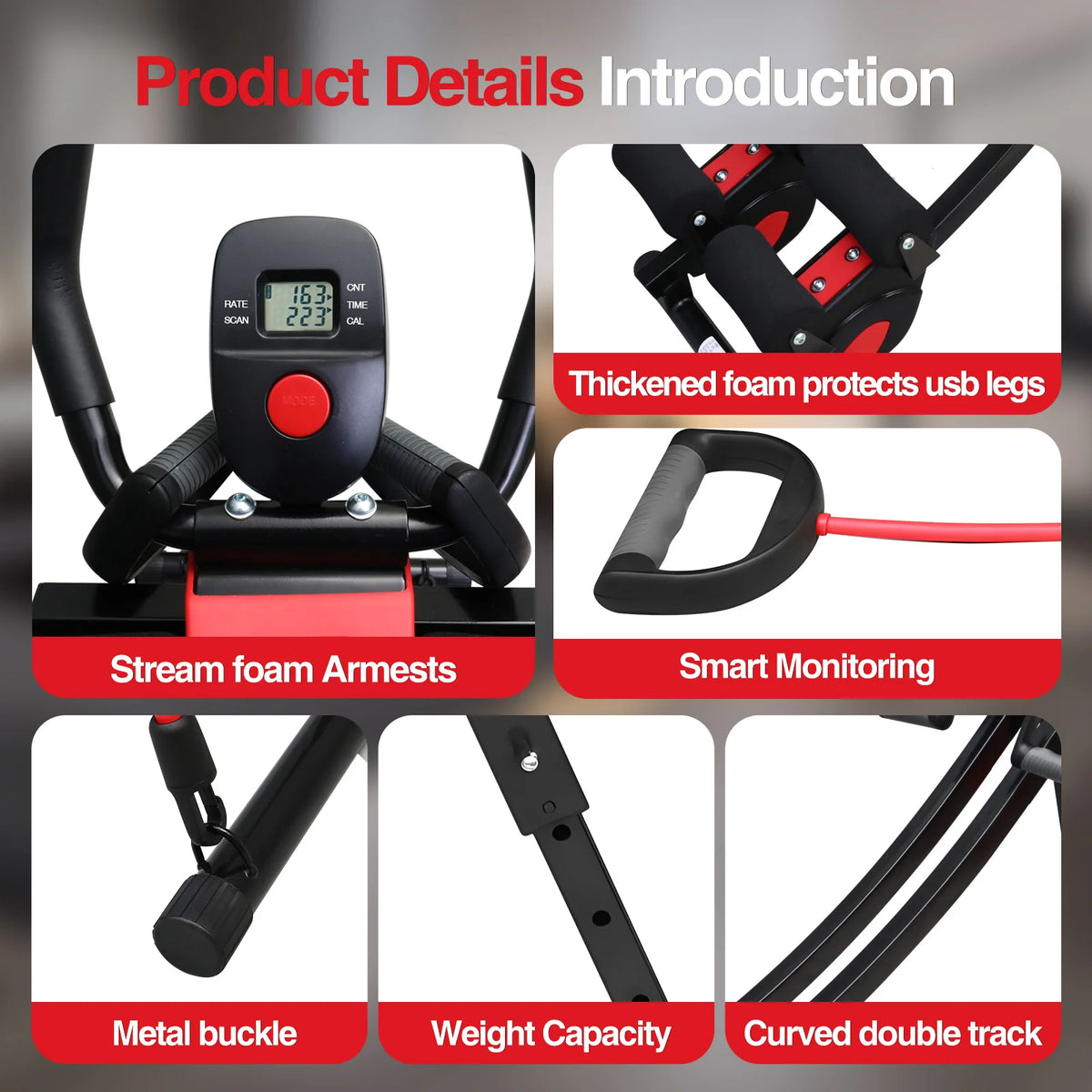 Adjustable Foldable Ab Machine With Digital Display And Resistance Bands