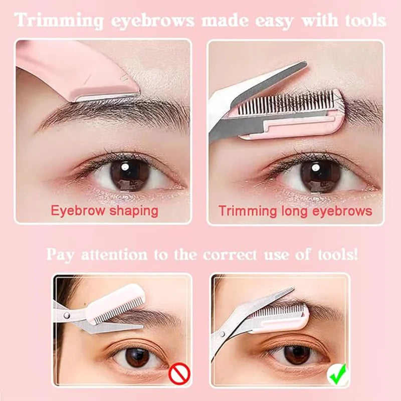 Eyebrow Trimmer Set With Curved Razor And Scissors For Beginners
