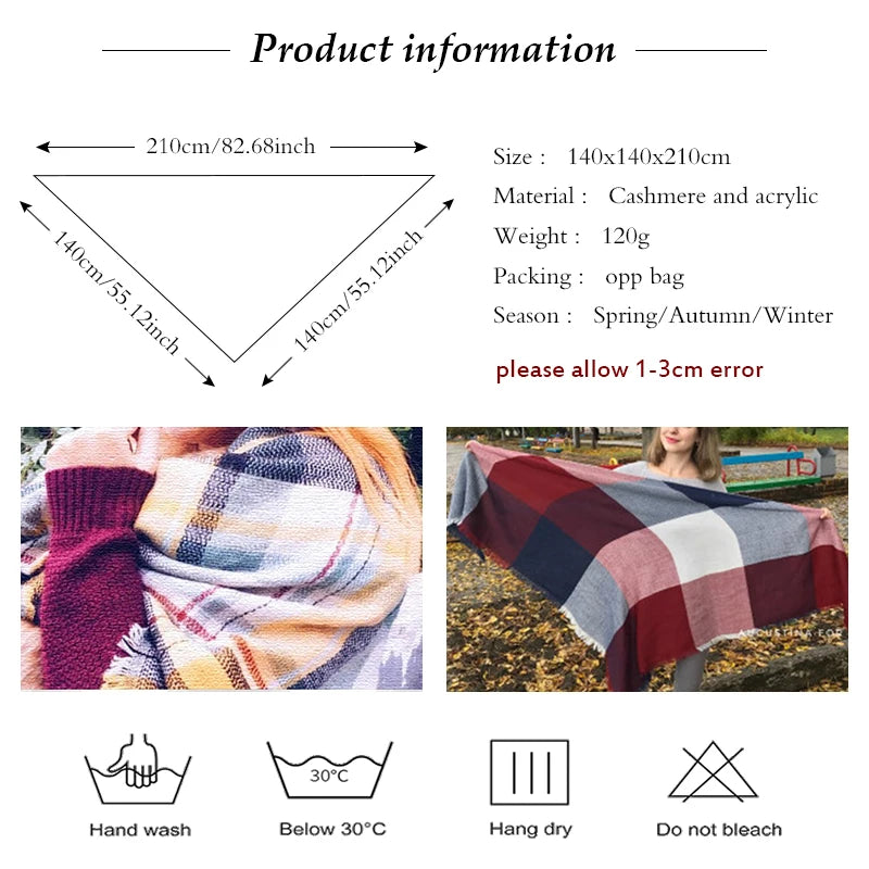 SENAIFEI Women's Triangle Knit Scarf Plaid Pashmina Shawl Wrap