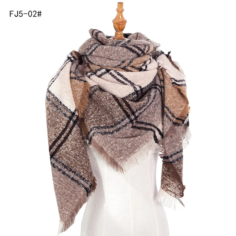 SENAIFEI Women's Triangle Knit Scarf Plaid Pashmina Shawl Wrap