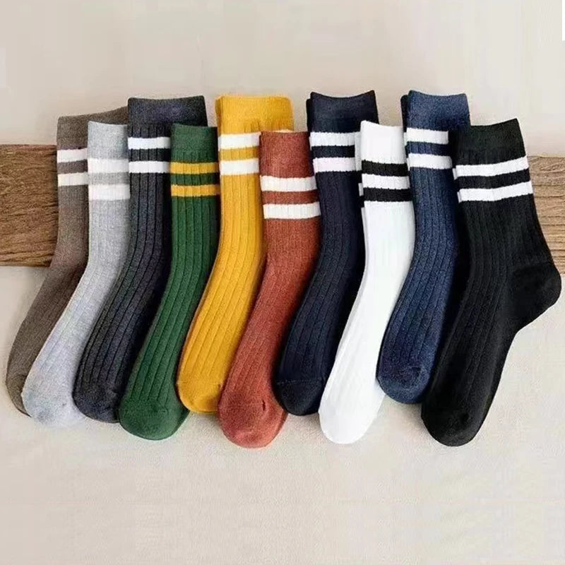 Men's Striped Casual Harajuku Retro Breathable Socks 5 Pack Polyester