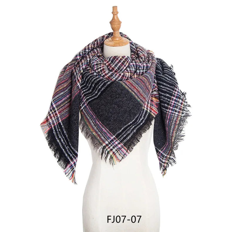 SENAIFEI Women's Triangle Knit Scarf Plaid Pashmina Shawl Wrap