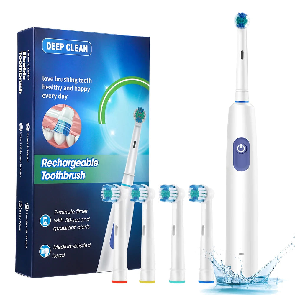 Rechargeable Smart Rotating Electric Toothbrush 4 Heads And 5 Modes