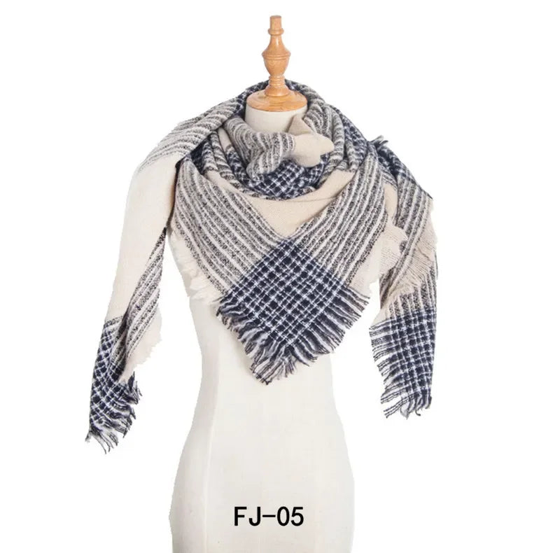 SENAIFEI Women's Triangle Knit Scarf Plaid Pashmina Shawl Wrap
