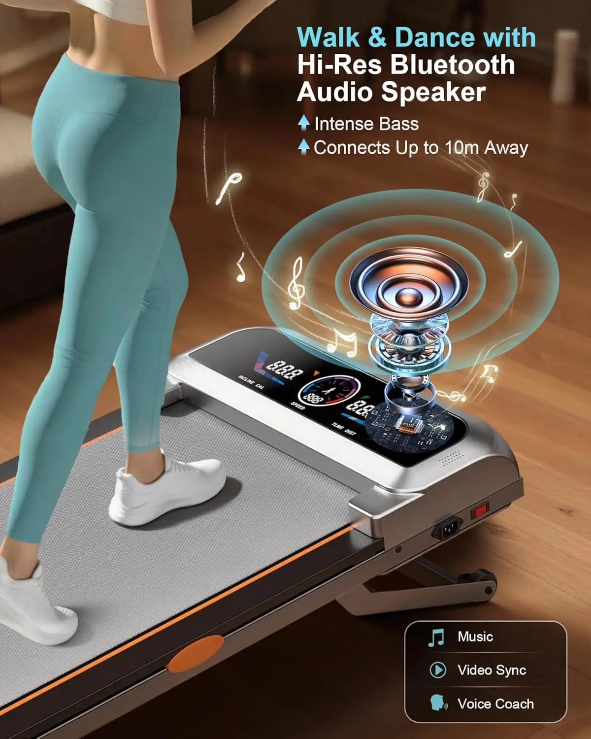 Foldable Under Desk Treadmill With Auto Incline 3.5HP Bluetooth Speaker